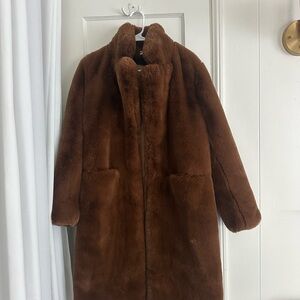 Apparis Chestnut Brown Faux Fur Coat